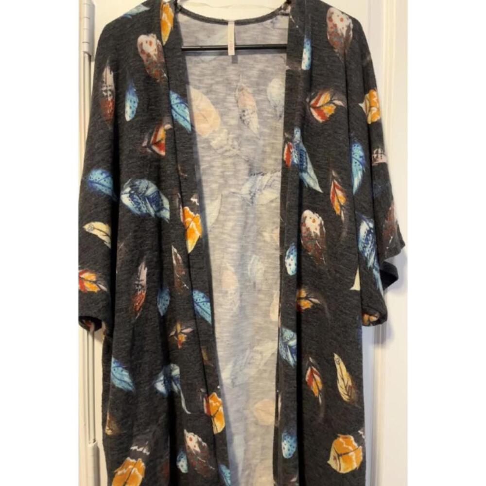 Boho Feather Print Kimono Cardigan – Open Front